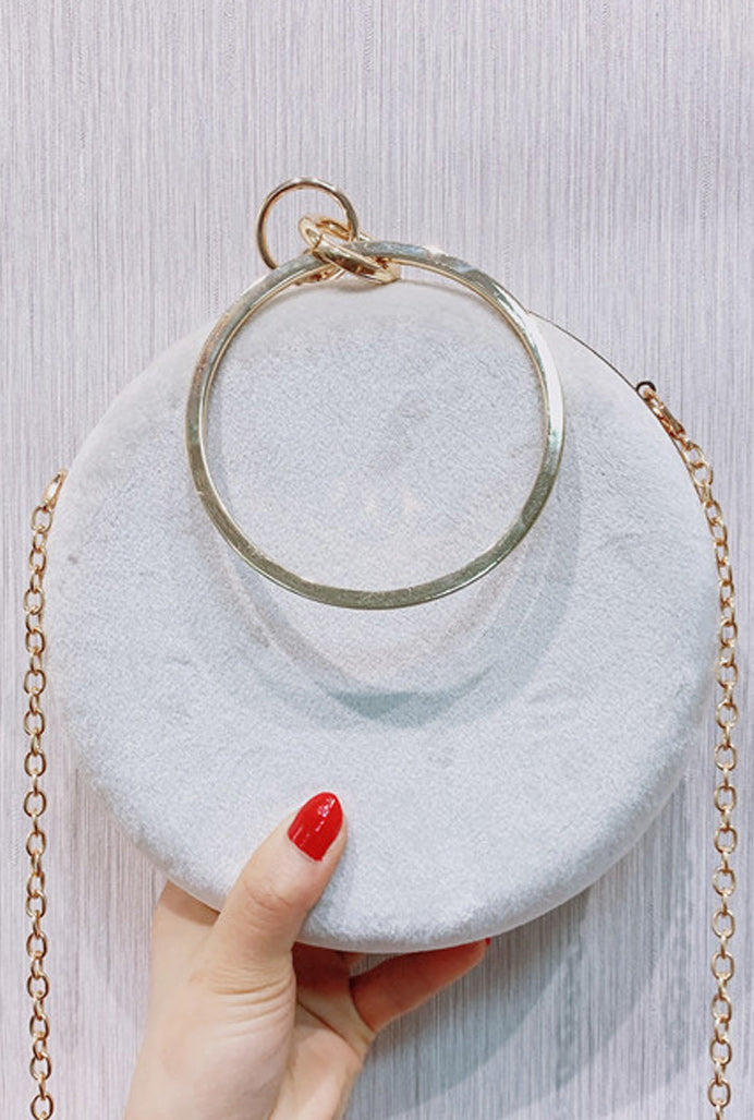 Women Soft Flower Embroidered Round Shaped Clutch