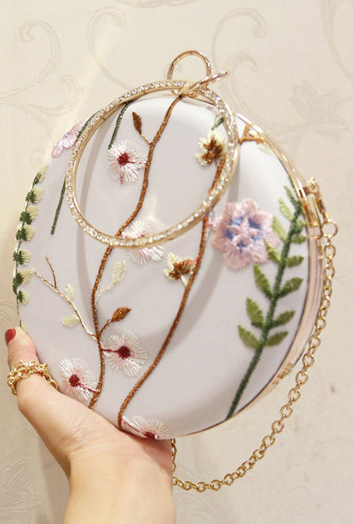 Women Beautiful Embroidered Round Shaped Clutch Bag