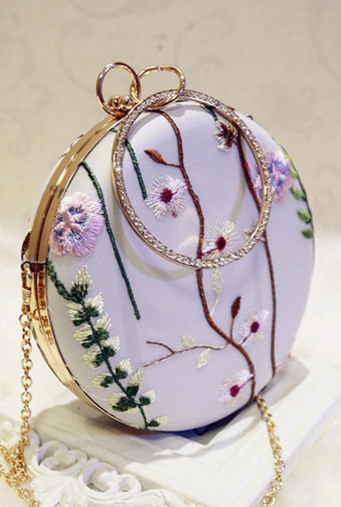 Women Beautiful Embroidered Round Shaped Clutch Bag