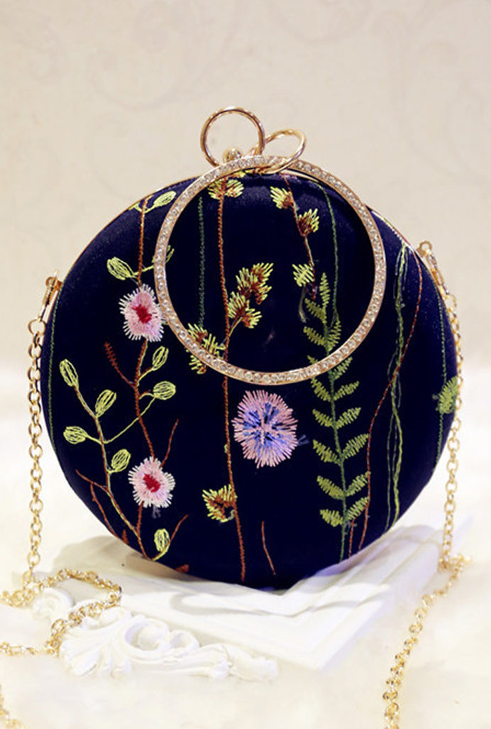 Women Beautiful Embroidered Round Shaped Clutch Bag