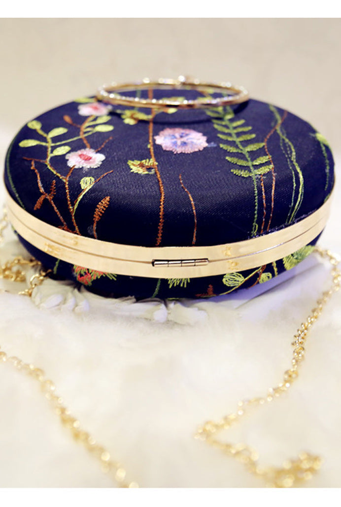 Women Beautiful Embroidered Round Shaped Clutch Bag