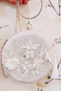 Women Flower Embroidered Tassel Round Clutch Bag