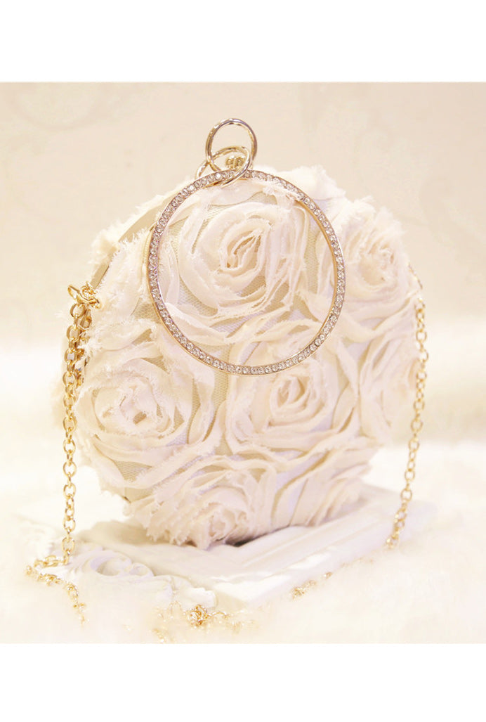 Women Beautiful Flower Hand Holder Round Clutch Bag