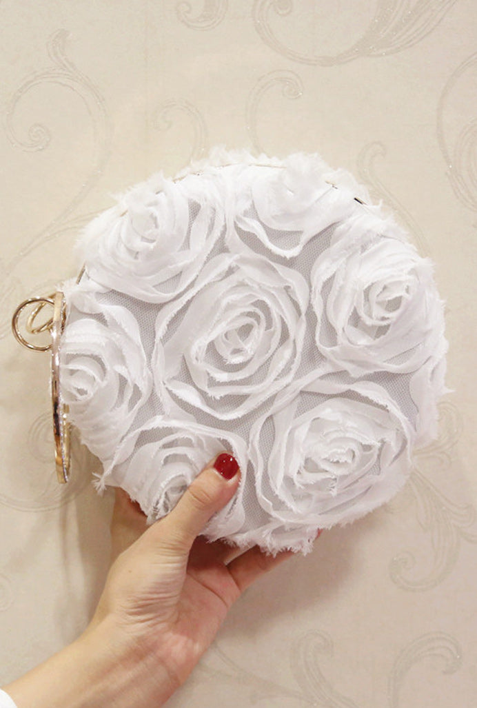 Women Beautiful Flower Hand Holder Round Clutch Bag