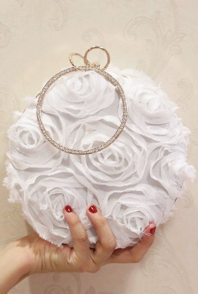 Women Beautiful Flower Hand Holder Round Clutch Bag