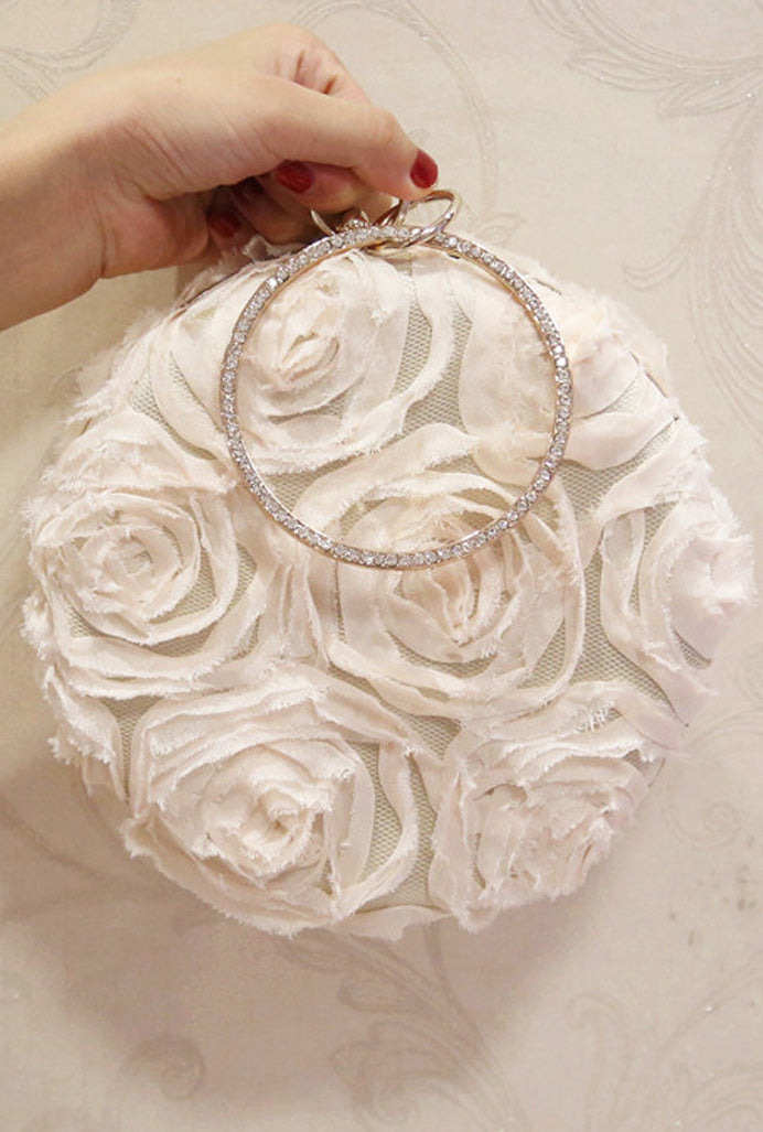 Women Beautiful Flower Hand Holder Round Clutch Bag