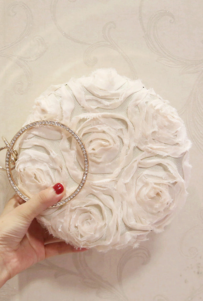 Women Beautiful Flower Hand Holder Round Clutch Bag