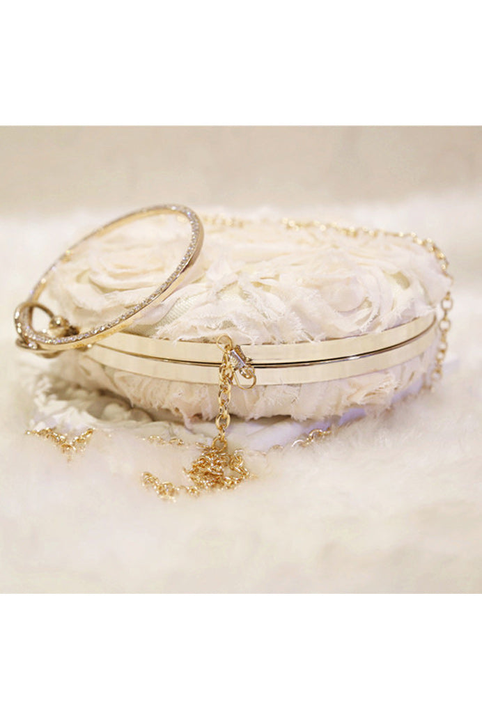 Women Beautiful Flower Hand Holder Round Clutch Bag