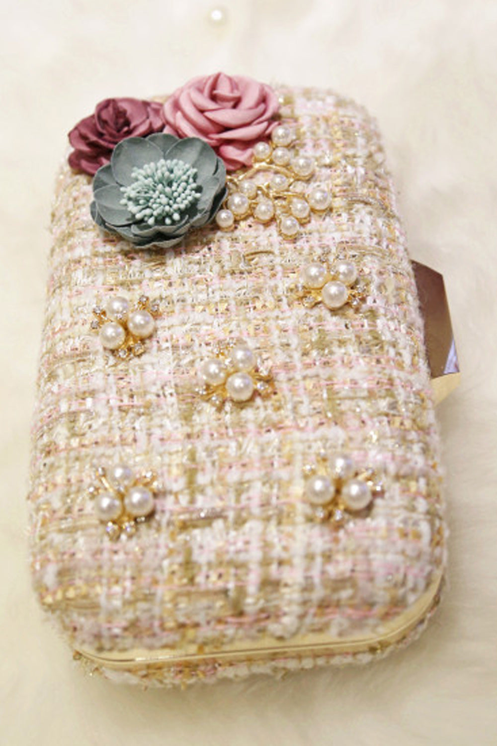 Women Flower Pearl Chain Stylish Part Clutch Bag