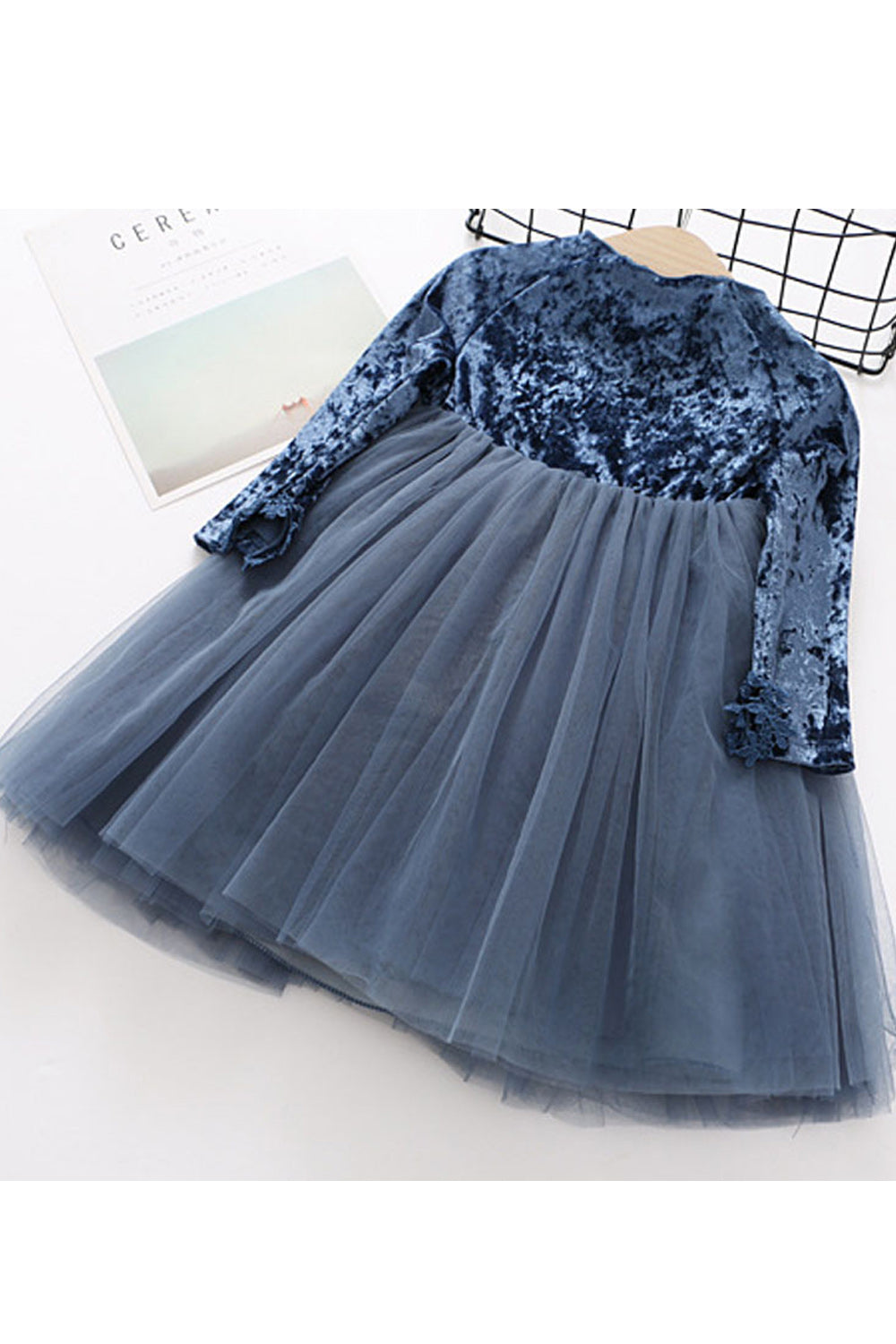 Kids Girls Long Sleeve Lace Waist Pretty Dress
