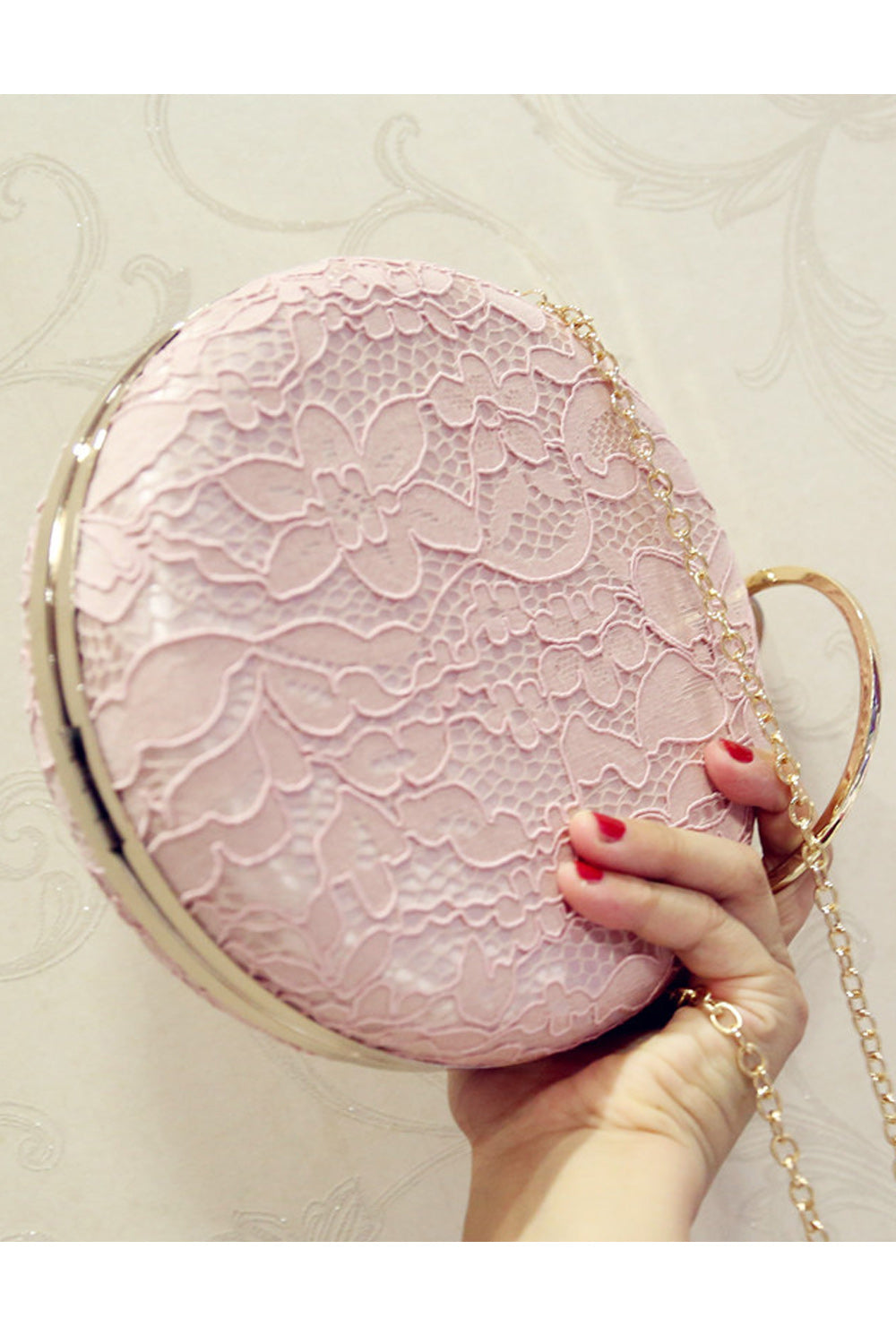 Women Beautiful Lace Hand Holder Round Clutch