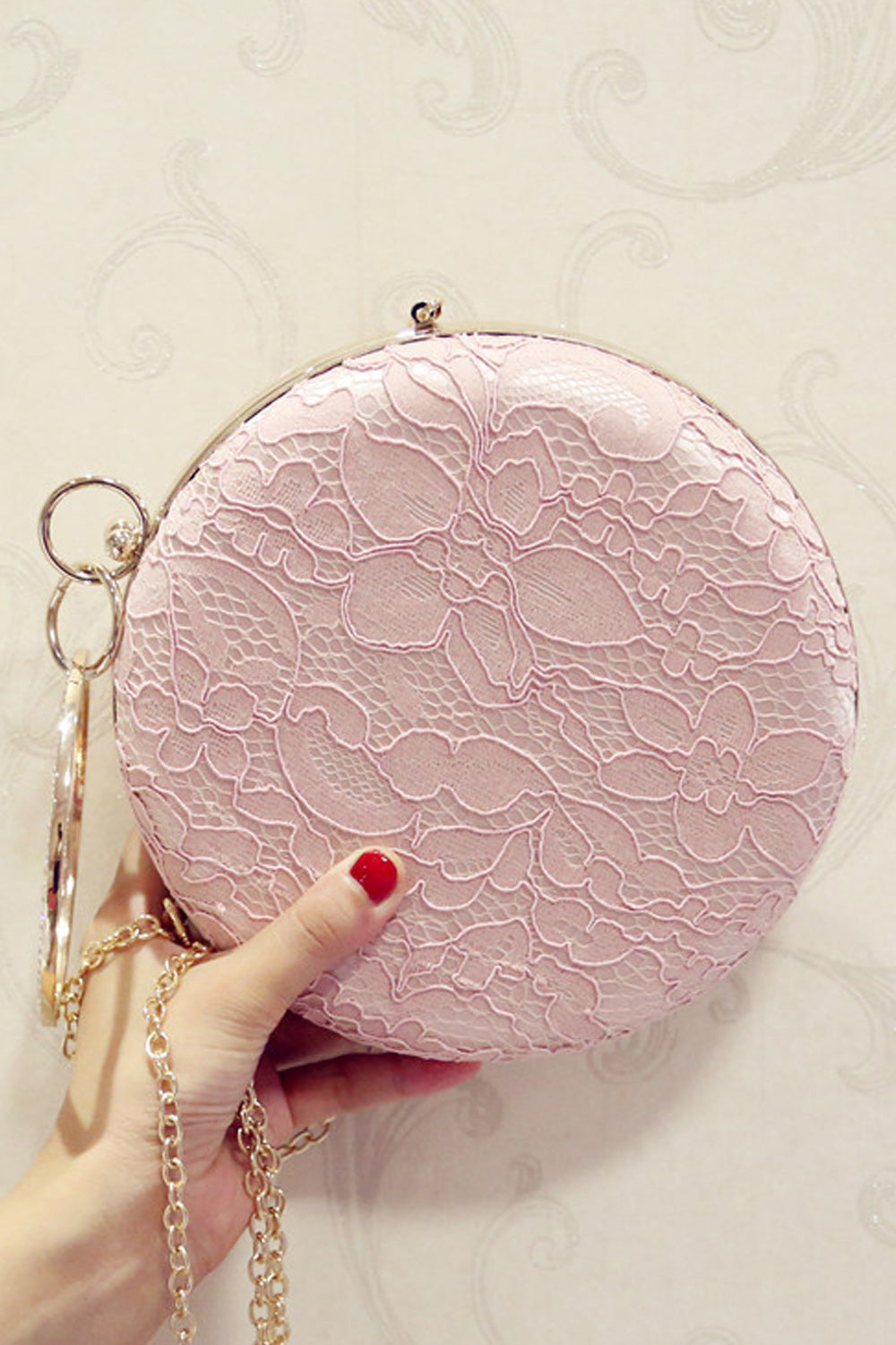Women Beautiful Lace Hand Holder Round Clutch