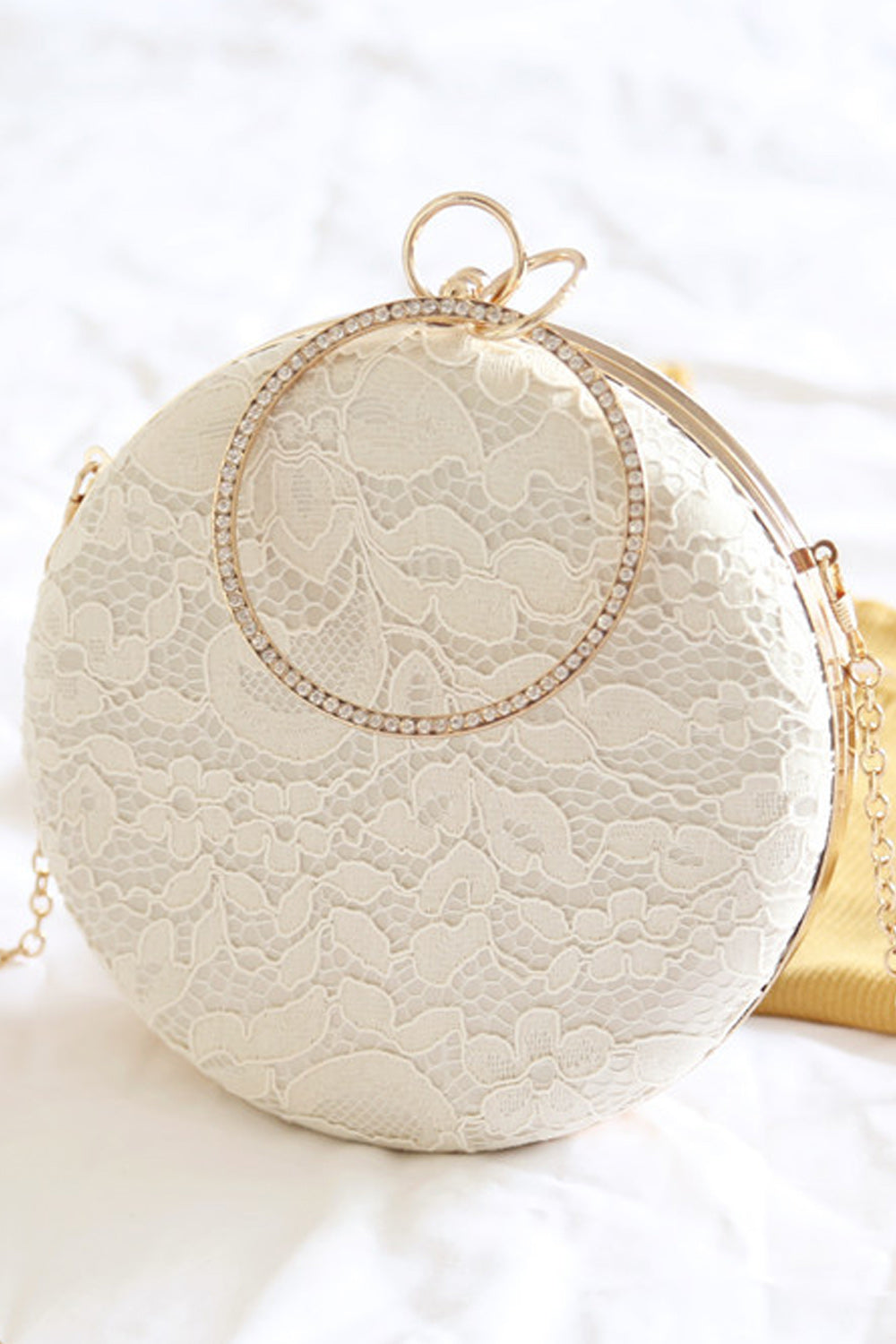 Women Beautiful Lace Hand Holder Round Clutch