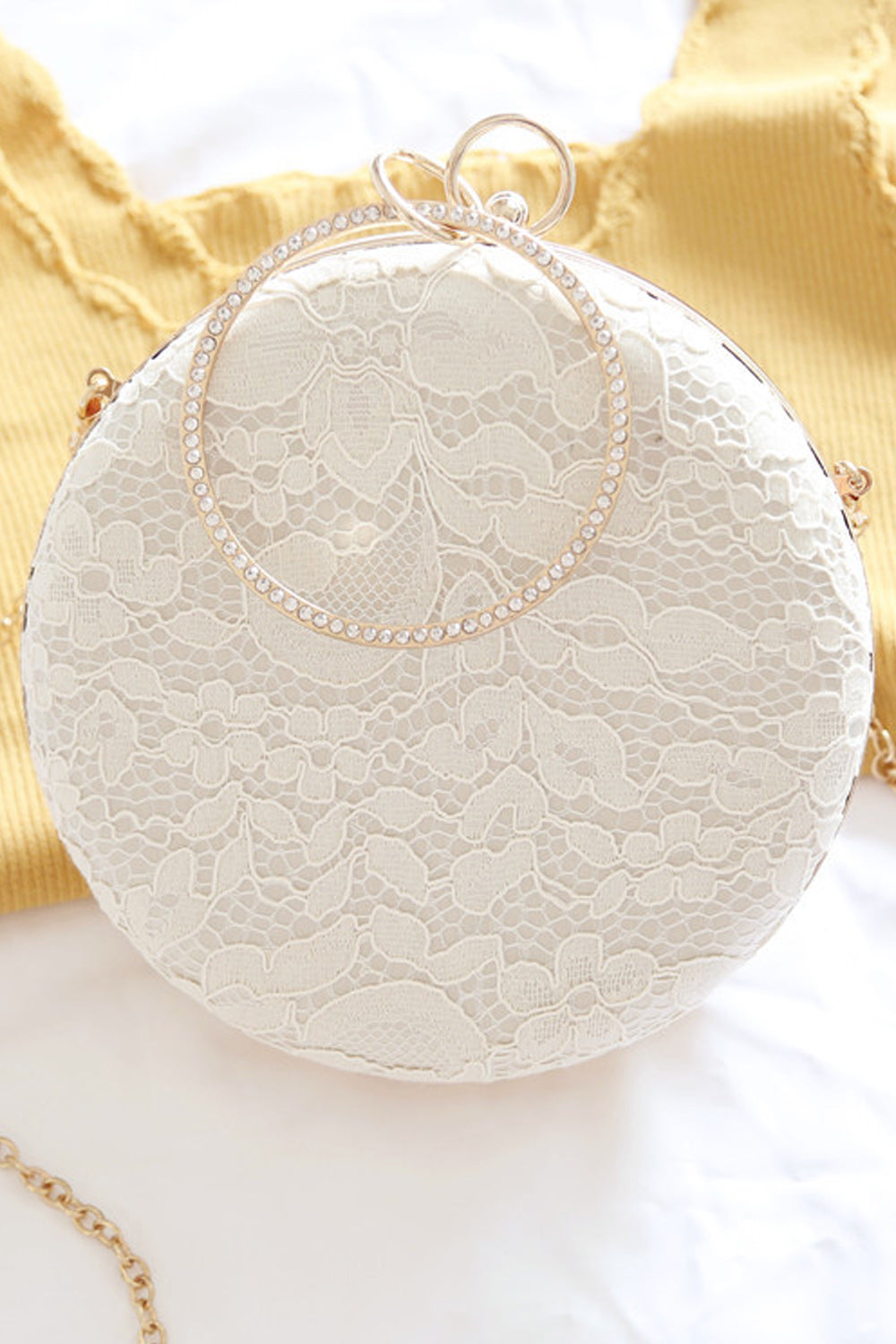 Women Beautiful Lace Hand Holder Round Clutch
