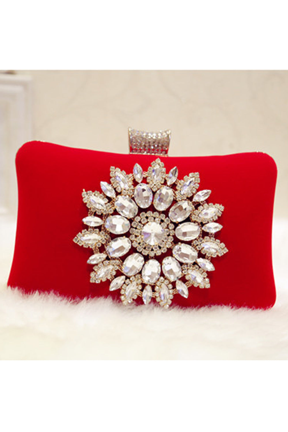 Women Hook Closure Rhinestone Decorated Party Clutch