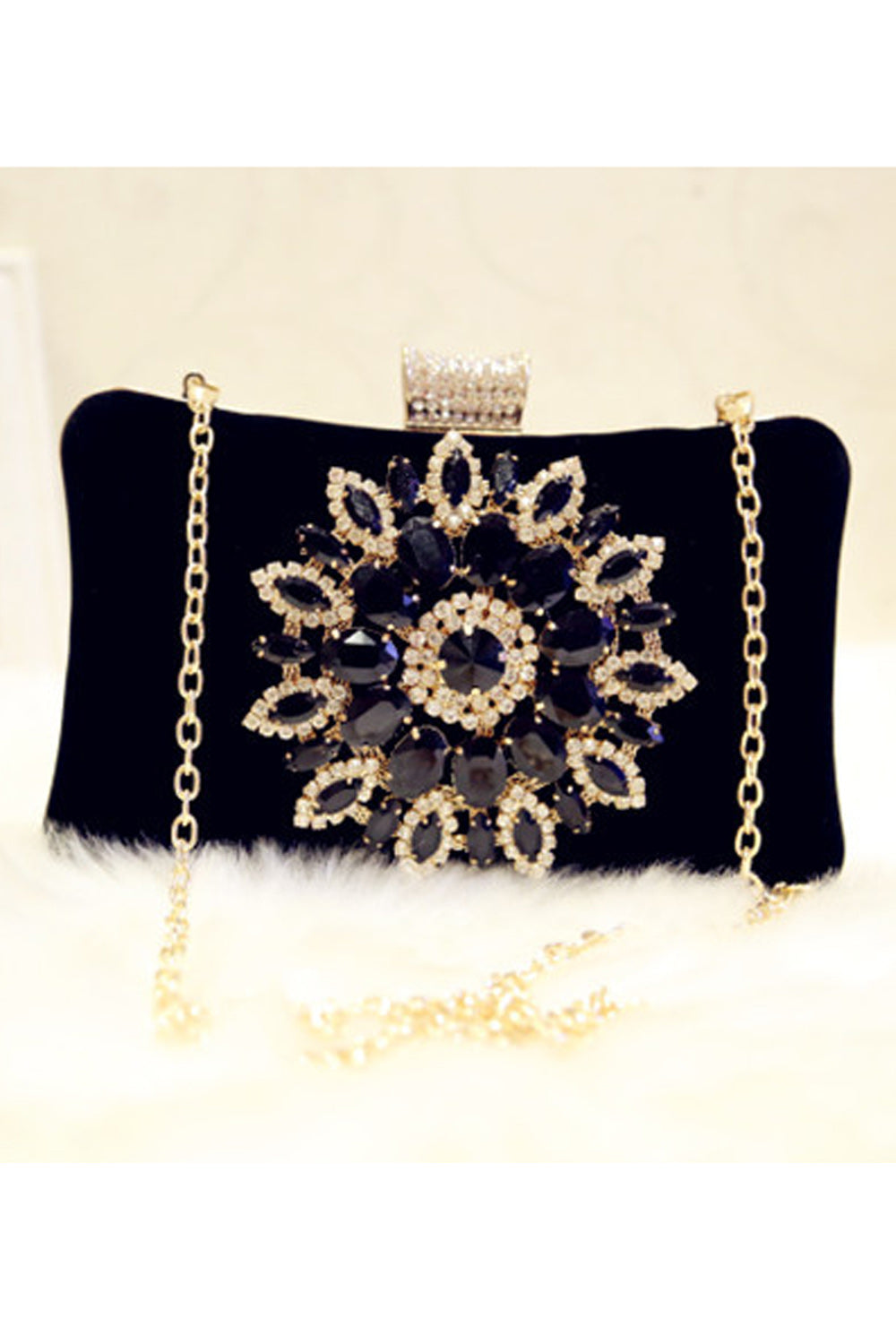 Women Hook Closure Rhinestone Decorated Party Clutch