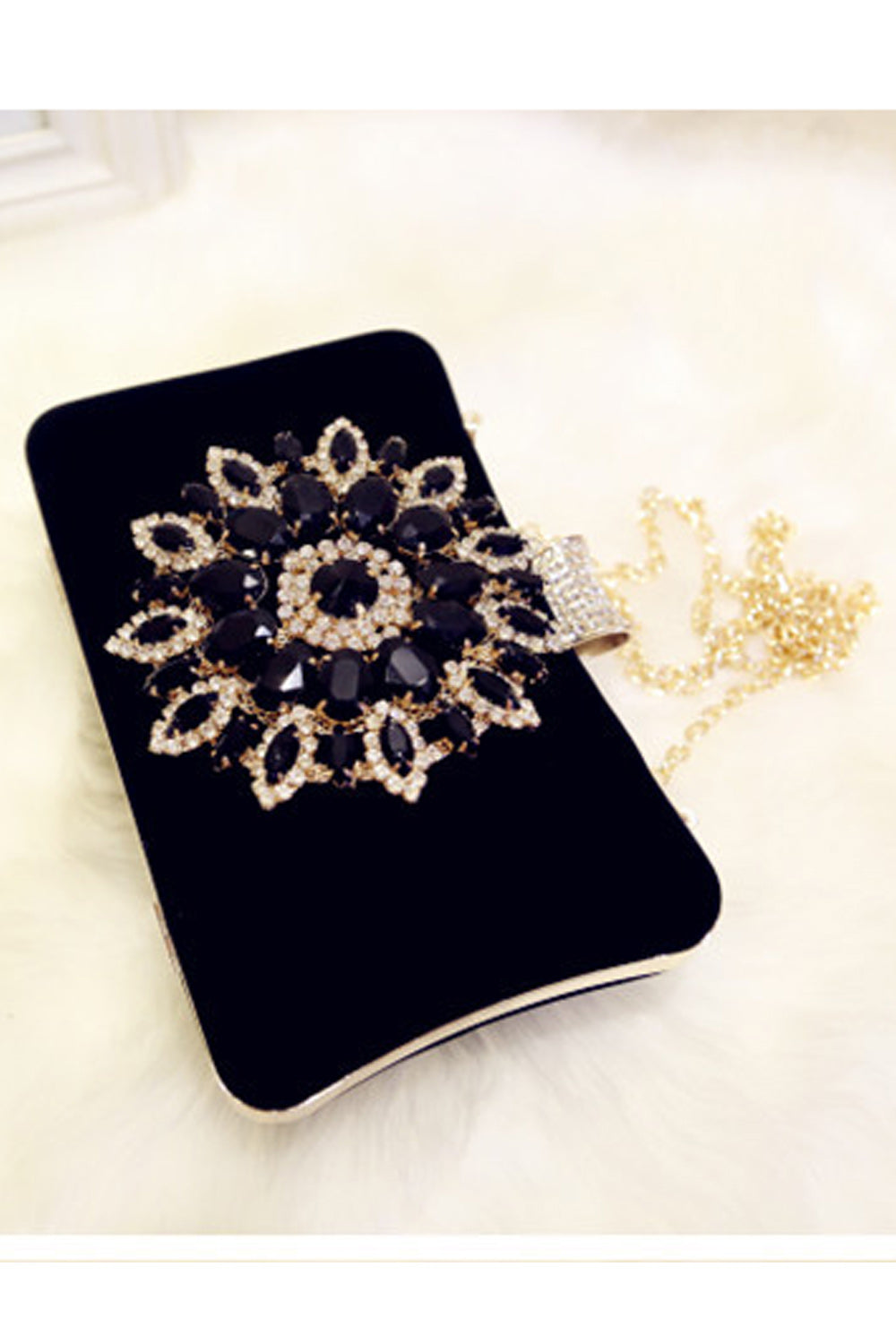 Women Hook Closure Rhinestone Decorated Party Clutch