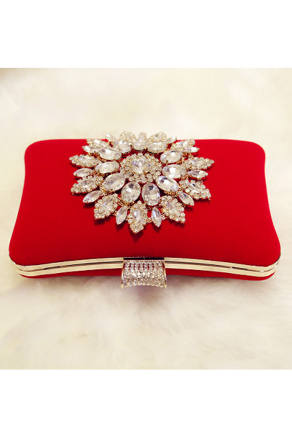 Women Hook Closure Rhinestone Decorated Party Clutch