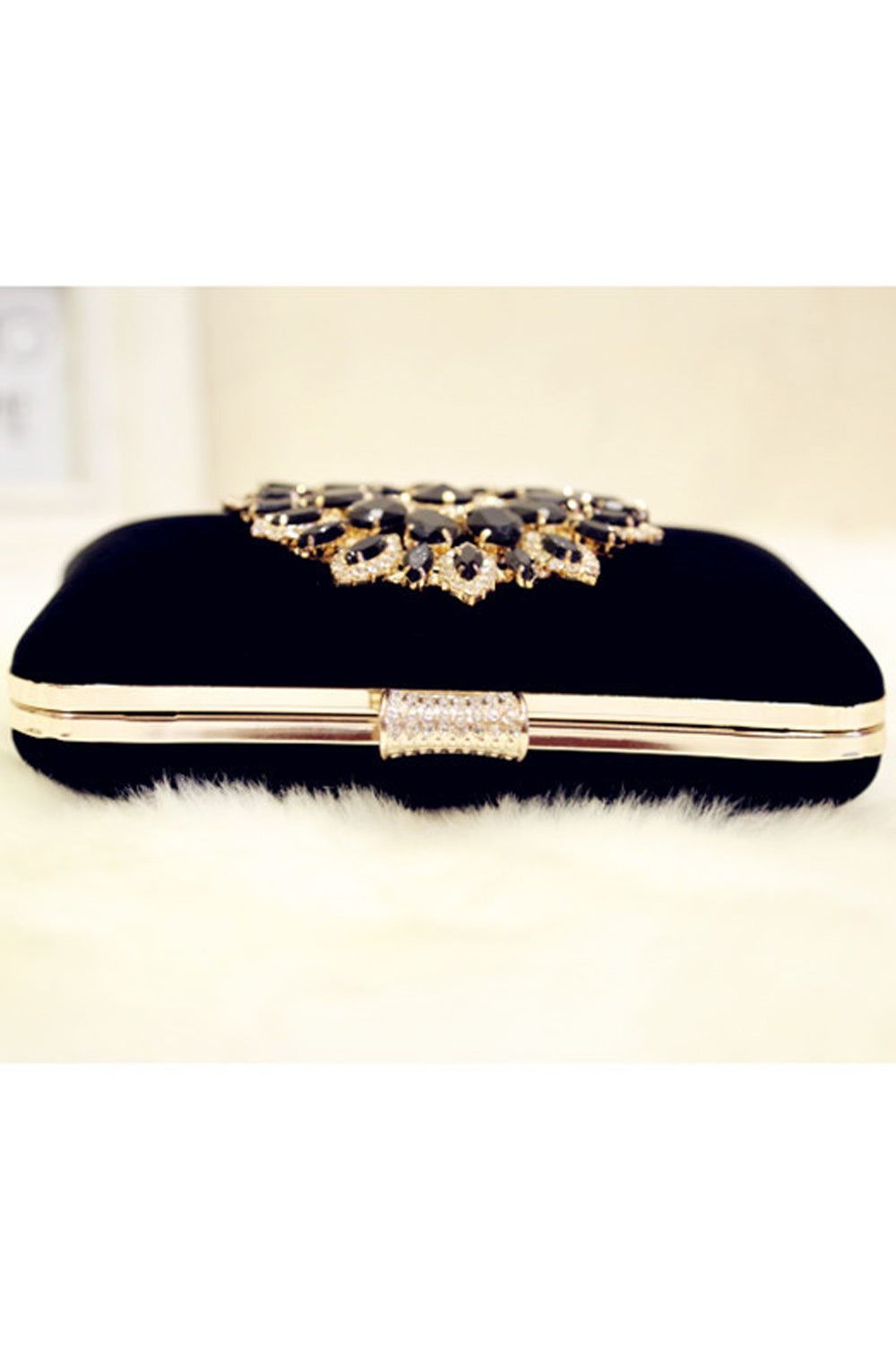 Women Hook Closure Rhinestone Decorated Party Clutch