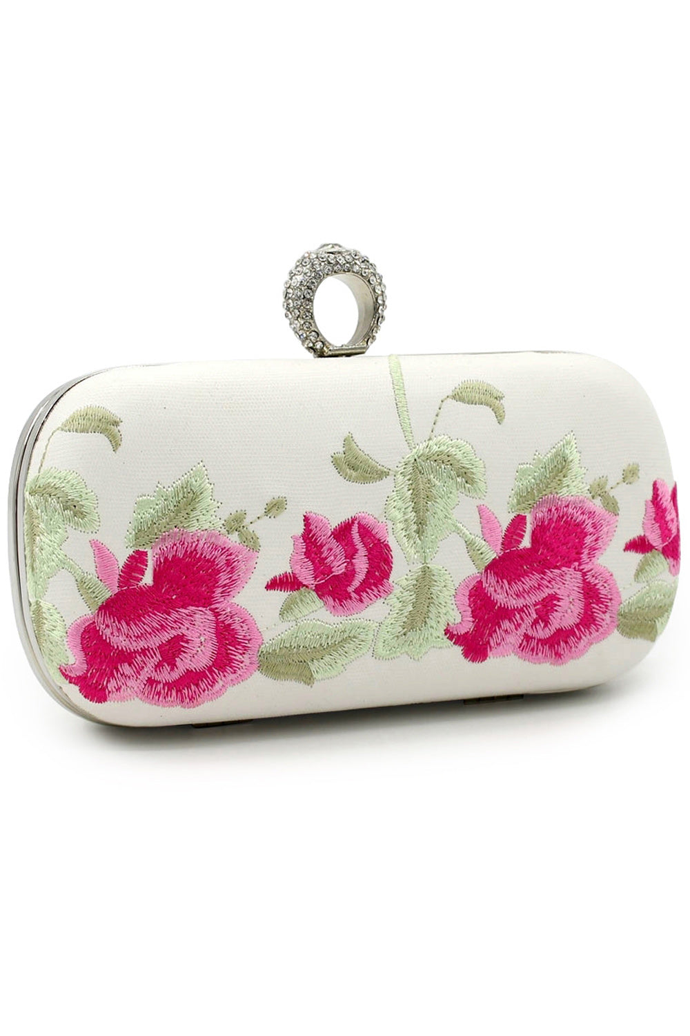 Women Flower Embroidered Ring Hook Clutch