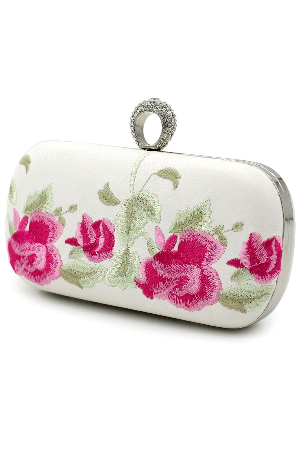 Women Flower Embroidered Ring Hook Clutch