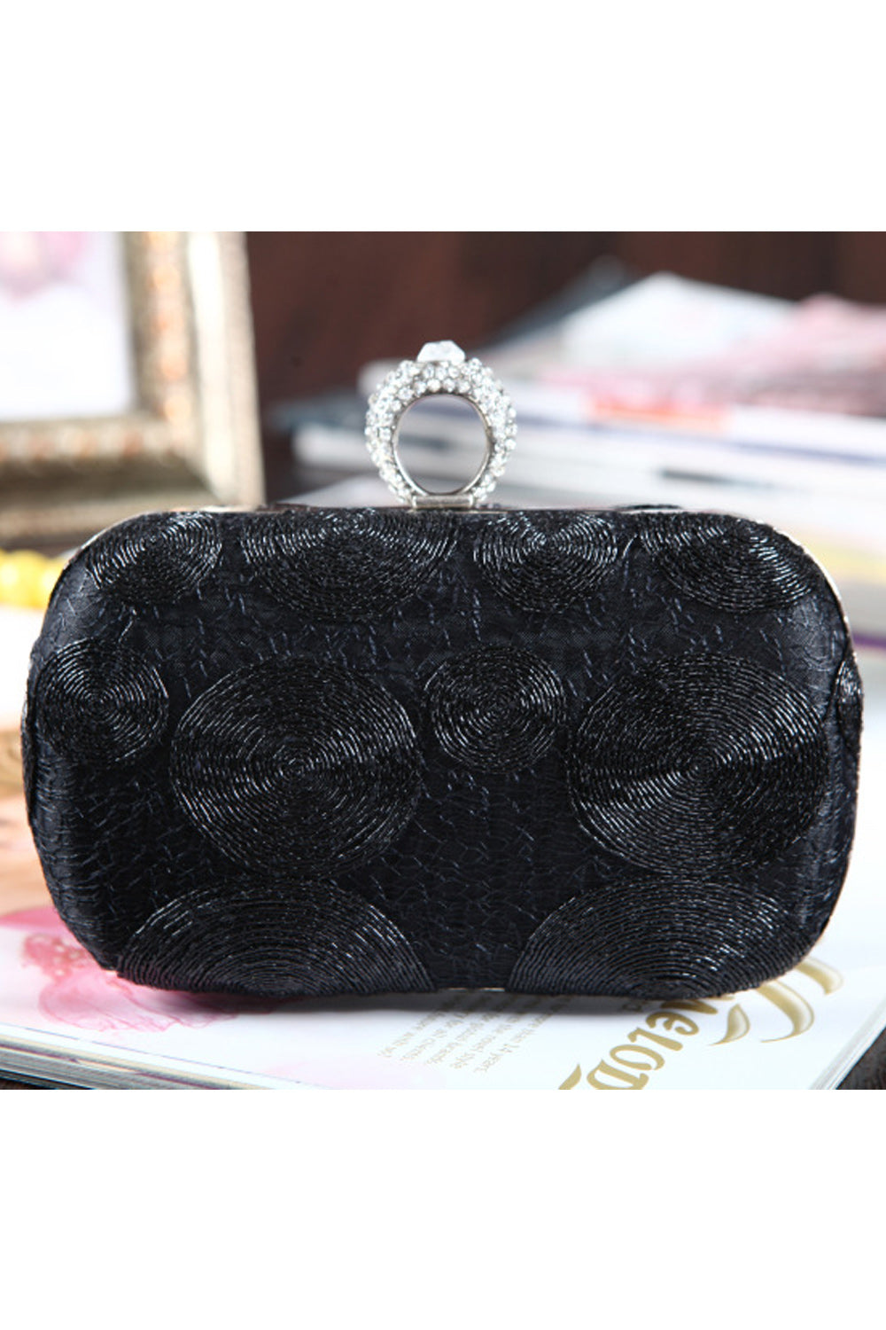 Women Fashion Flower Ring Hook Party Clutch Bag
