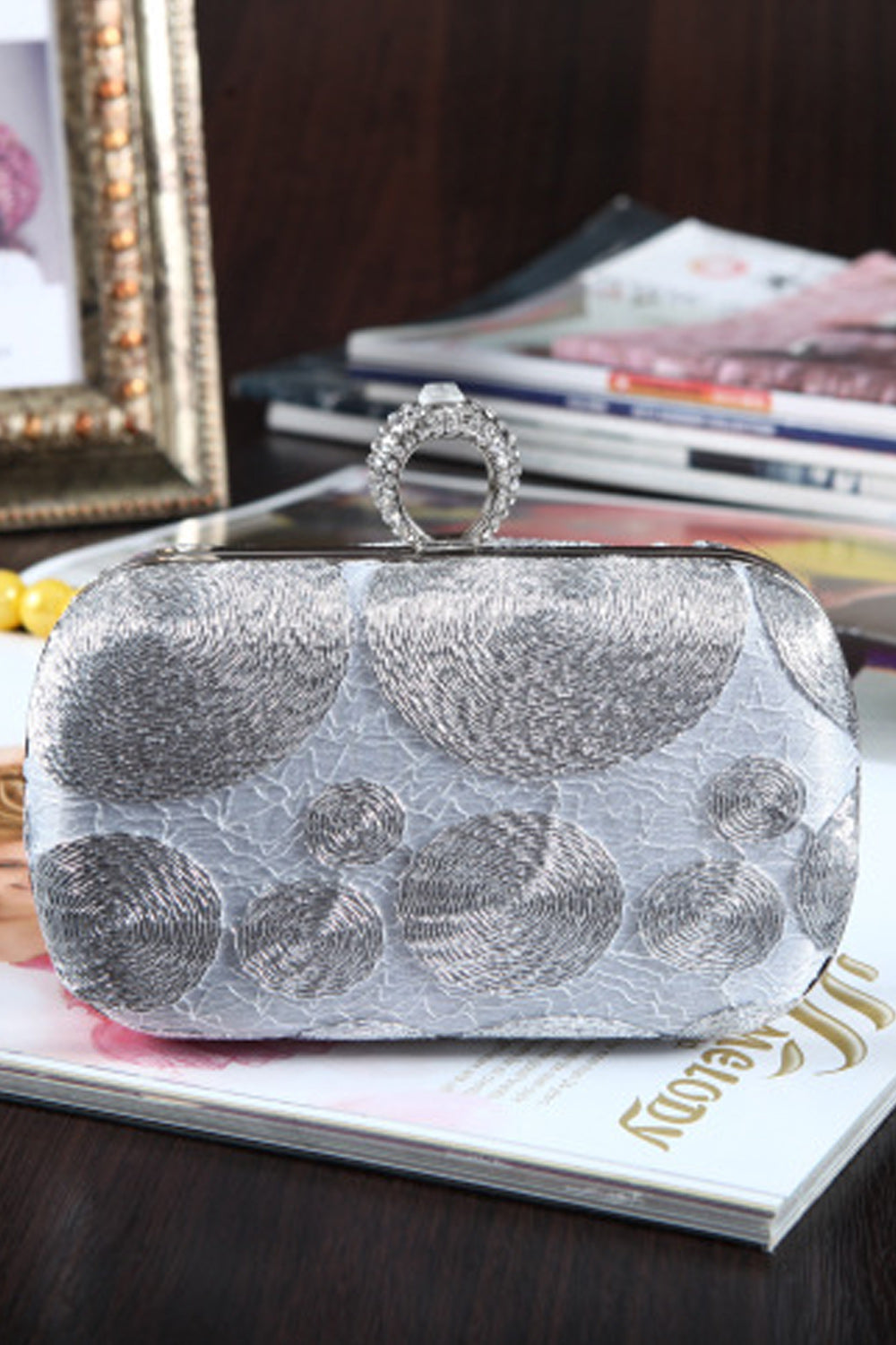 Women Fashion Flower Ring Hook Party Clutch Bag