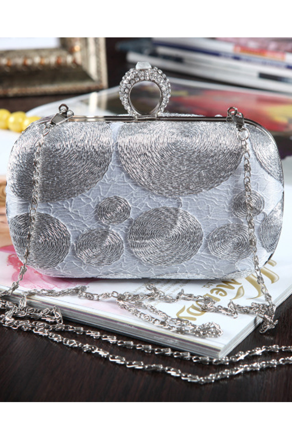Women Fashion Flower Ring Hook Party Clutch Bag