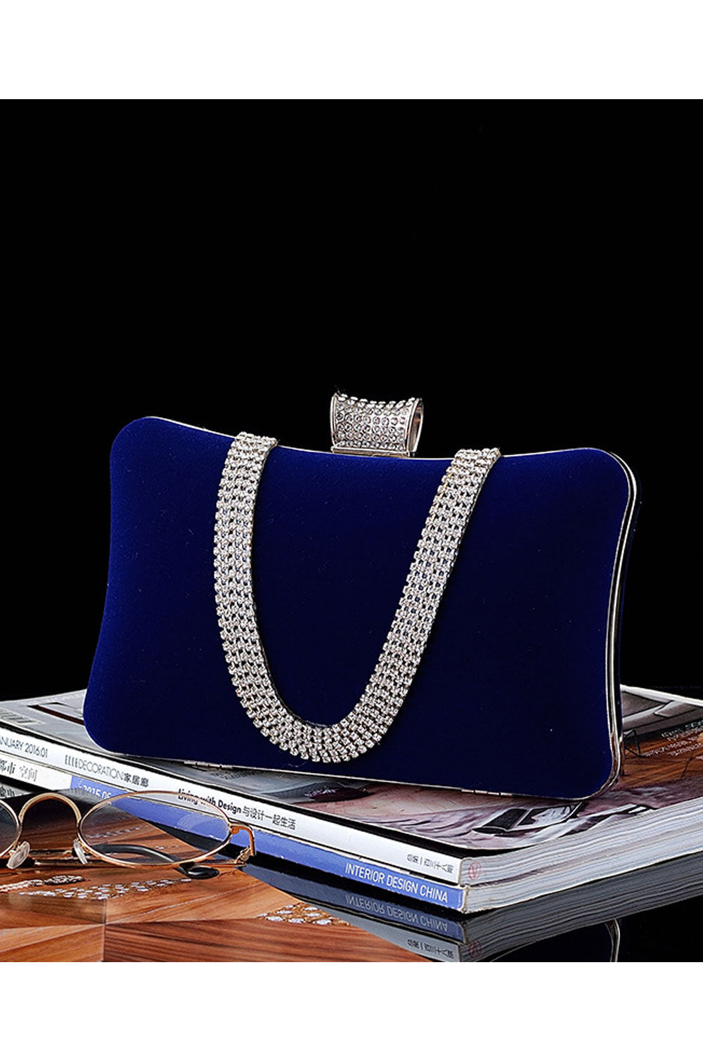 Women Stylish Solid Color Rhinestone Clutch Bag