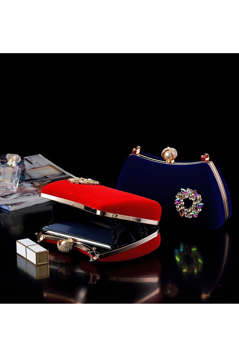 Women Solid Color Ring Hook Party Strap Clutch
