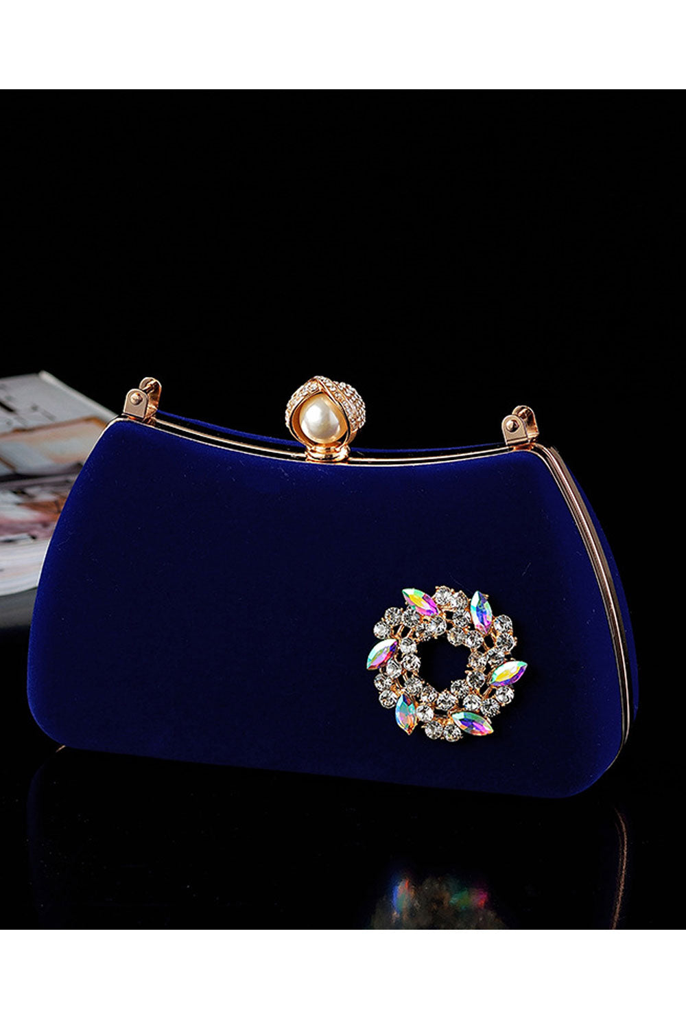 Women Solid Color Ring Hook Party Strap Clutch