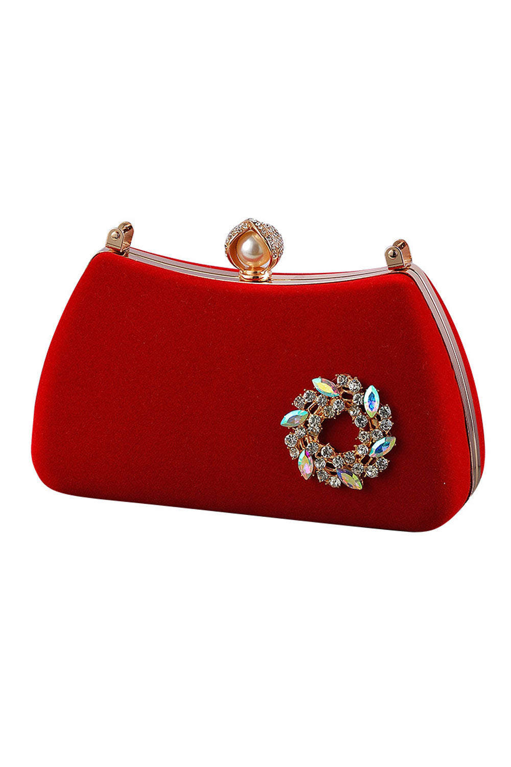 Women Solid Color Ring Hook Party Strap Clutch