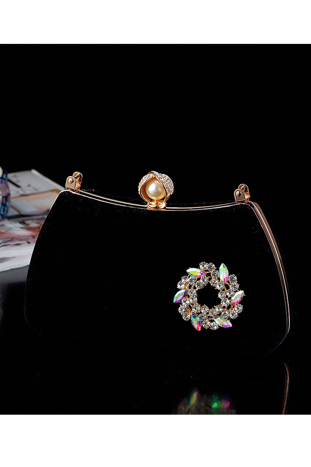 Women Solid Color Ring Hook Party Strap Clutch