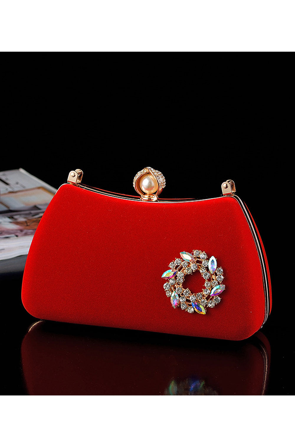 Women Solid Color Ring Hook Party Strap Clutch