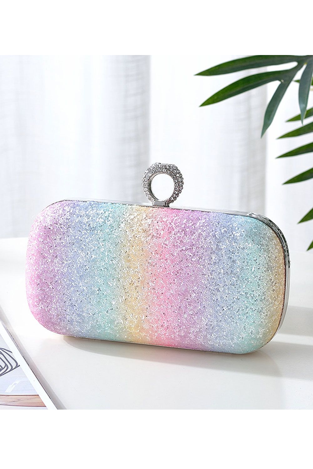 Women Beads Decorated Ring Hook Stylish Clutch