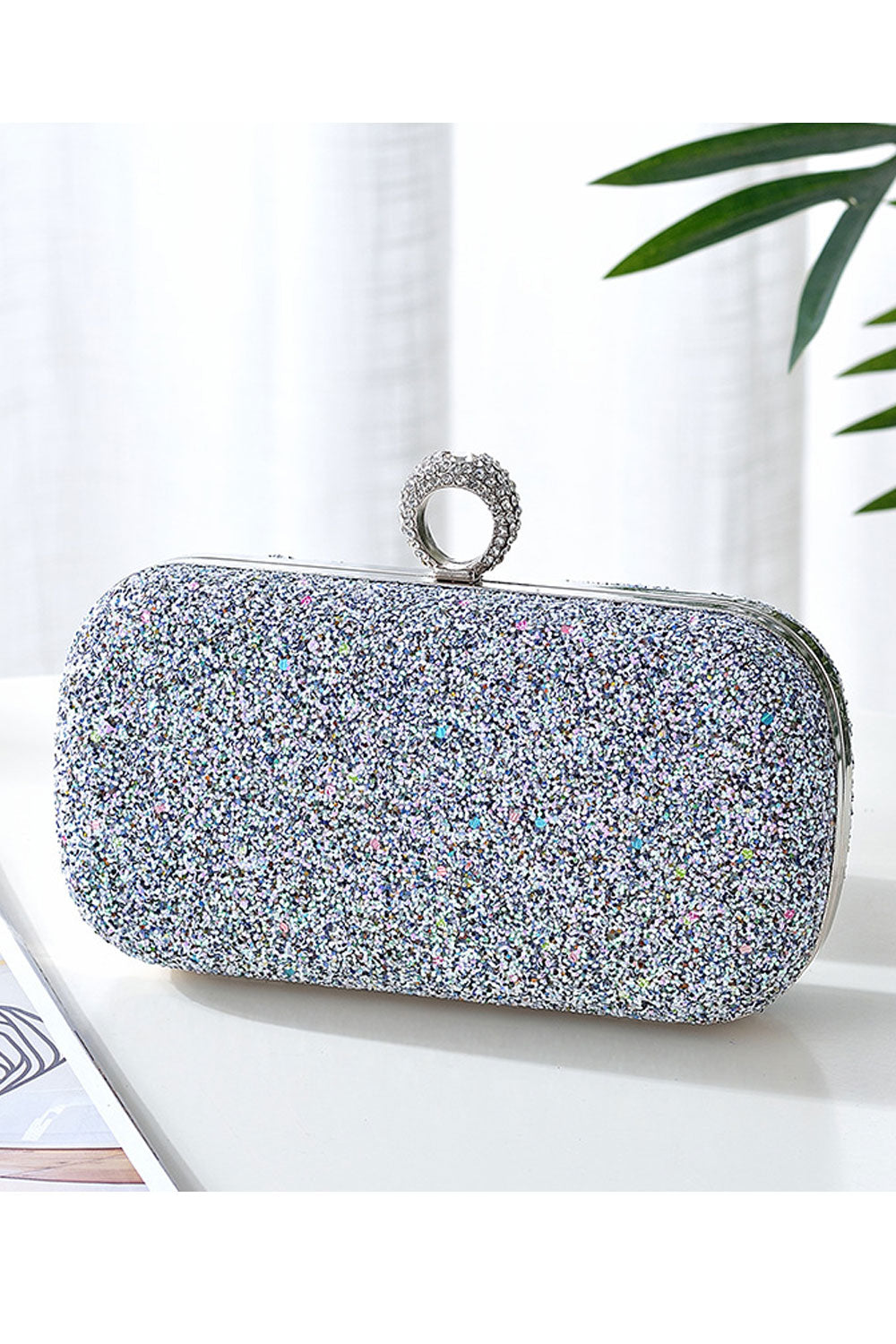 Women Beads Decorated Ring Hook Stylish Clutch