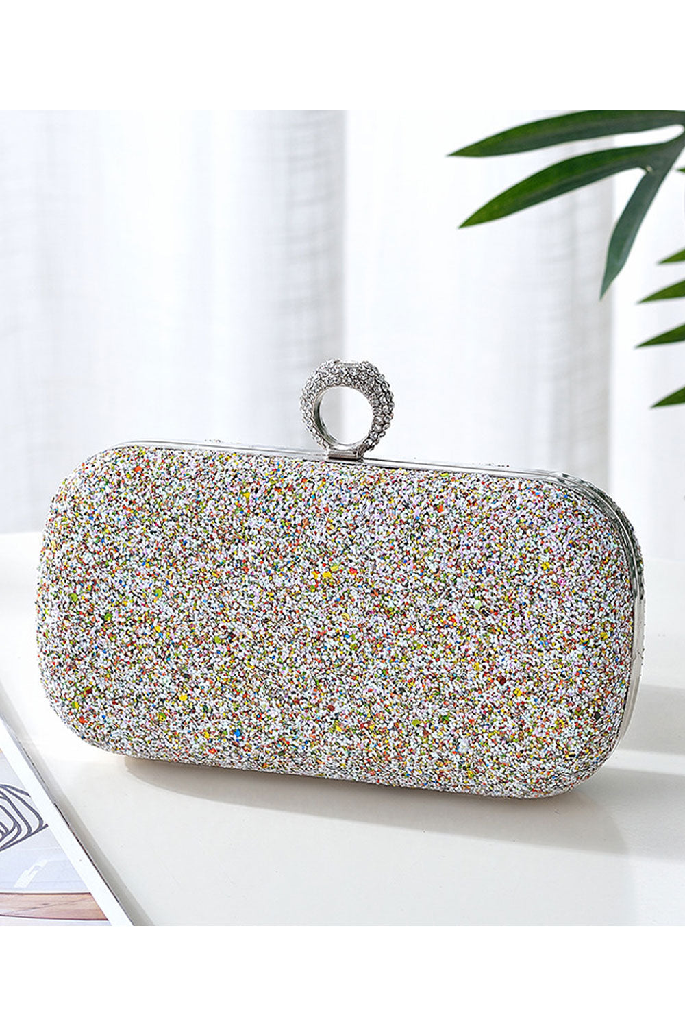 Women Beads Decorated Ring Hook Stylish Clutch