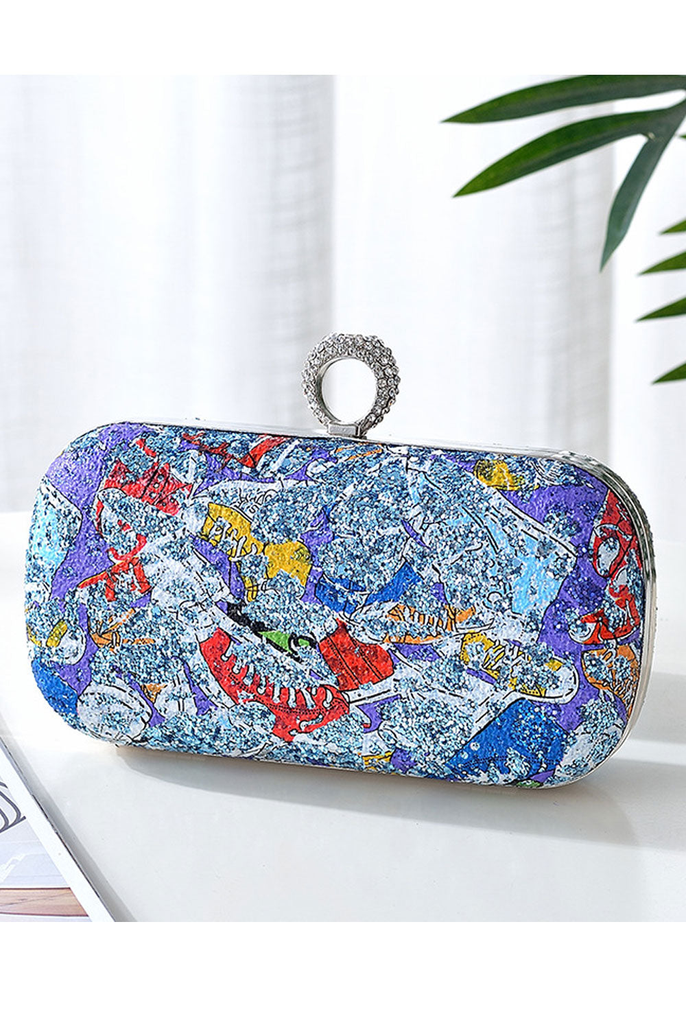 Women Beads Decorated Ring Hook Stylish Clutch