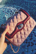 Women Fashion Cross Patten Button Closure Handbag