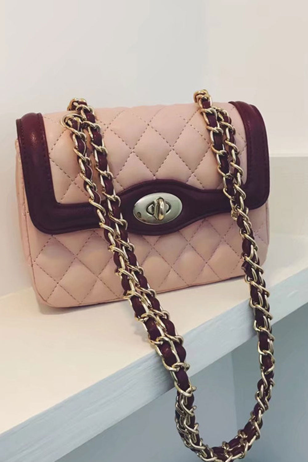 Women Fashion Cross Patten Button Closure Handbag