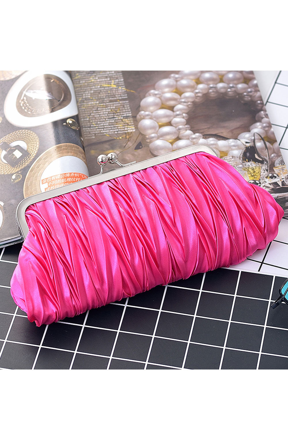 Women Stylish Pleated Pattern Dinner Clutch Bag