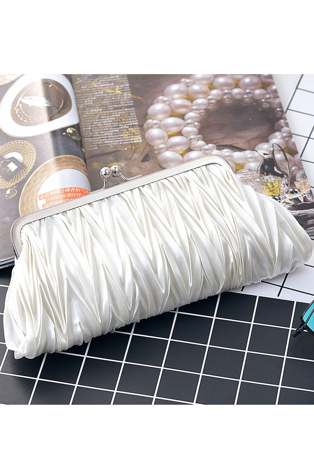 Women Stylish Pleated Pattern Dinner Clutch Bag