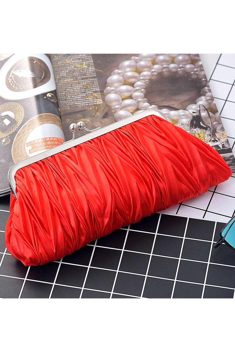 Women Stylish Pleated Pattern Dinner Clutch Bag