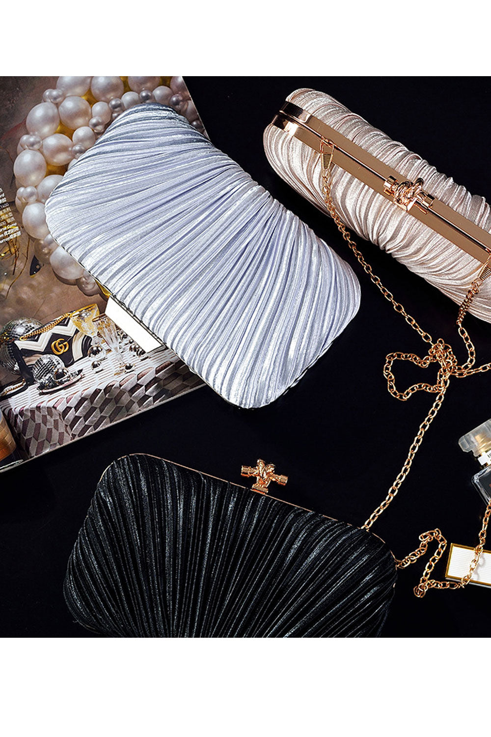 Women Pleated Pattern Fashion Clutch Bag