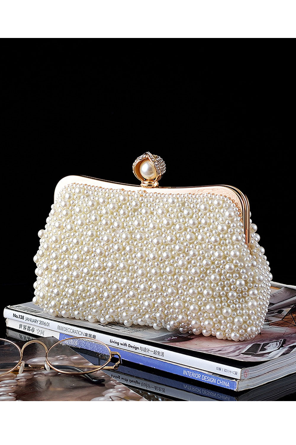 Women Stylish Pearls Diagonal Clutch Bag