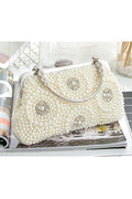 Women Pearls Decorated Handle Clutch Bag