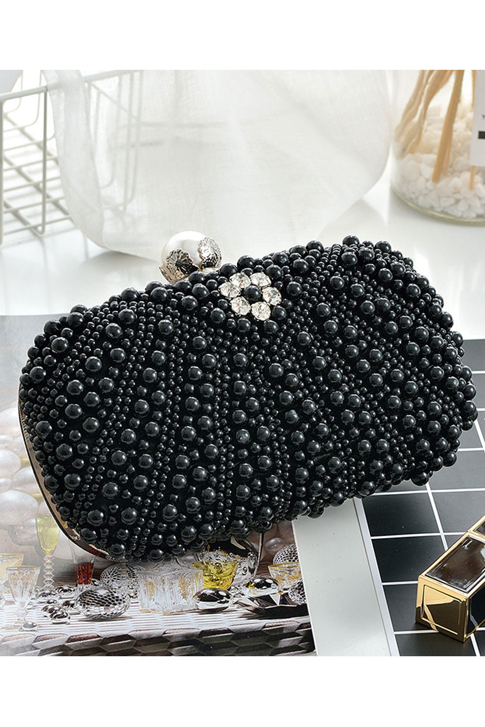 Women Fascinating Pearls Decorated Party Clutch