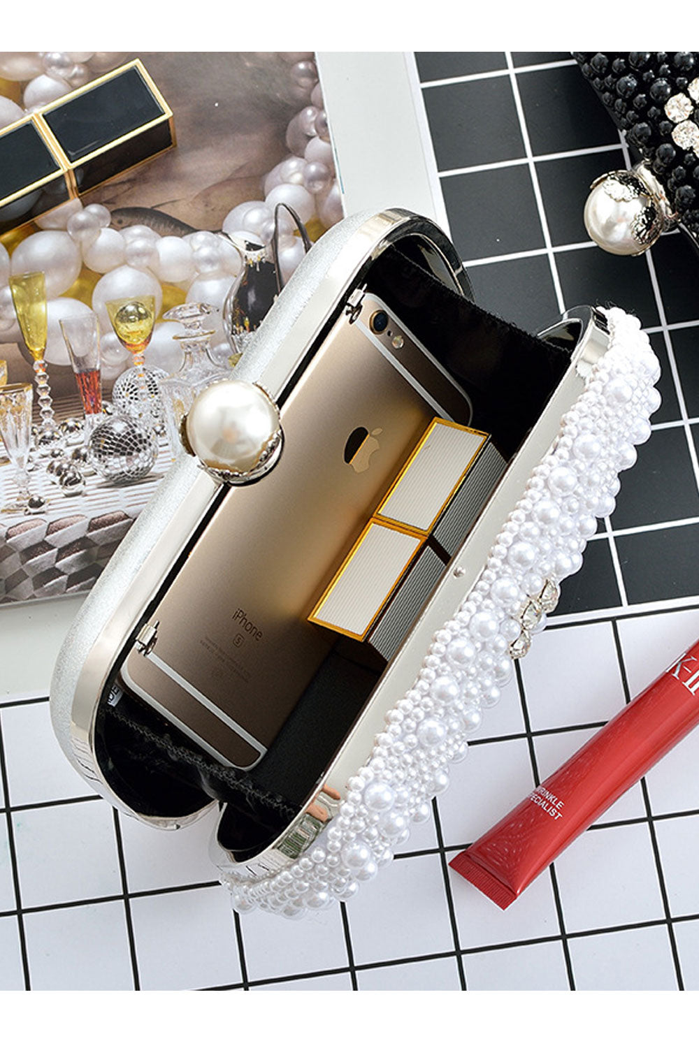 Women Fascinating Pearls Decorated Party Clutch