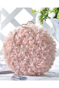 Women Fashion Hairy Round Handle Clutch Bag