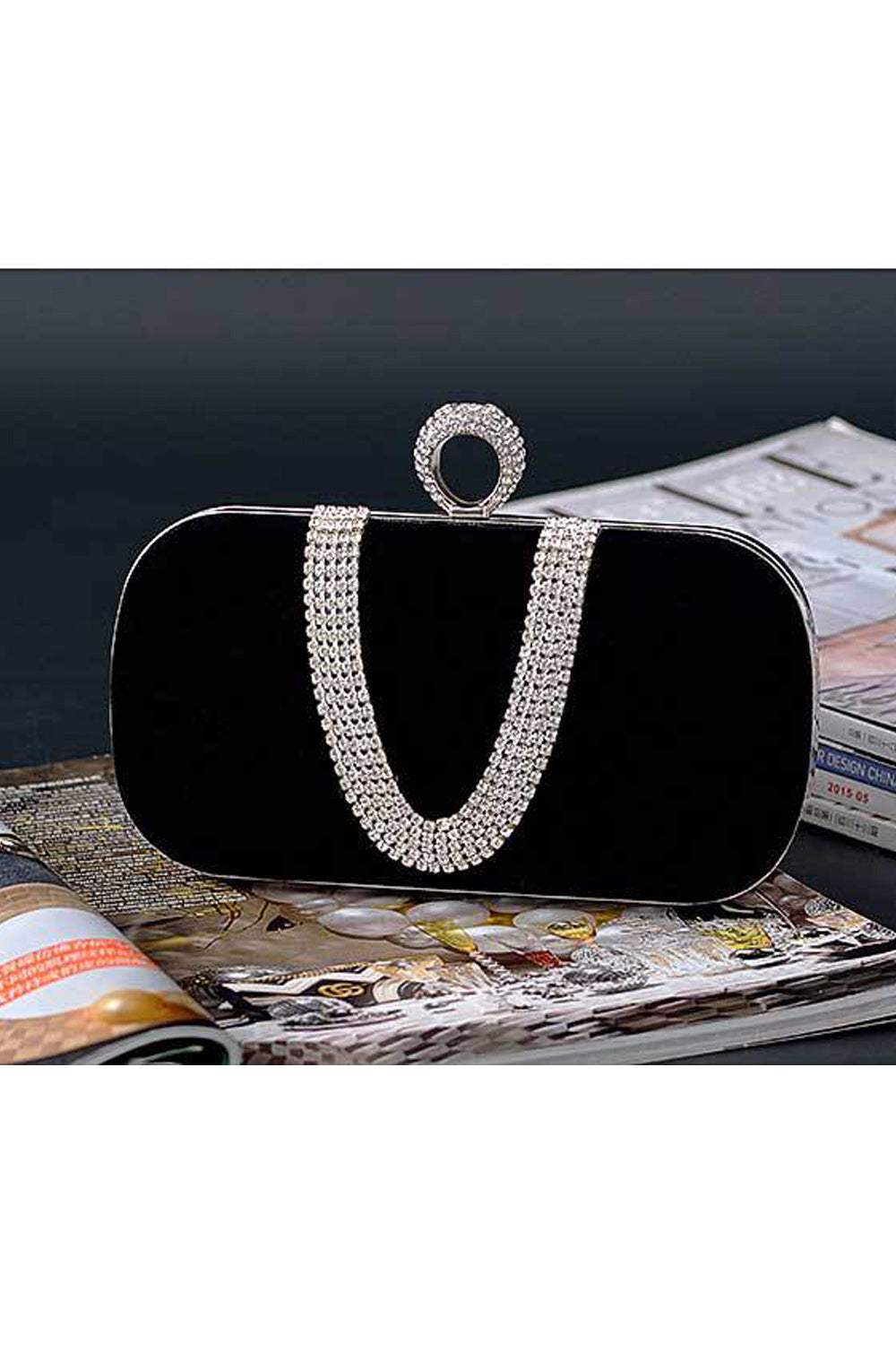 Women Flower Decorated Ring Hook Clutch Bag